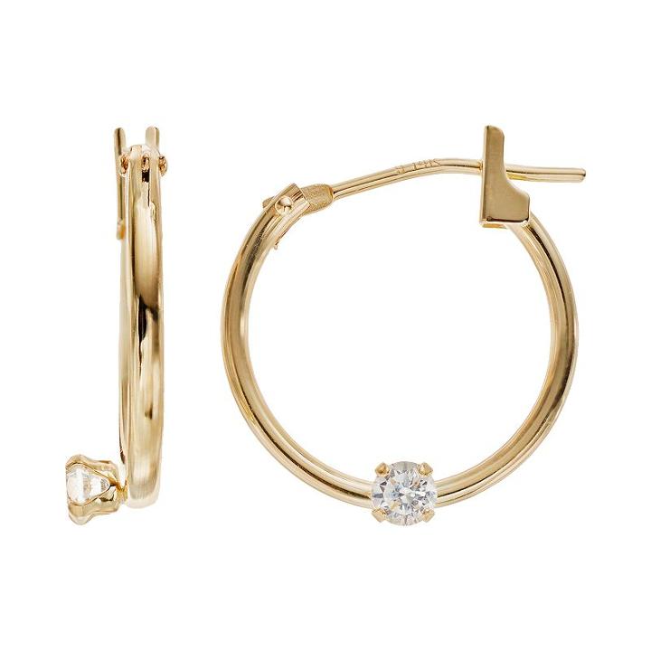 Charming Girl 14k Gold Cubic Zirconia Hoop Earrings - Made With Swarovski Zirconia - Kids, Yellow