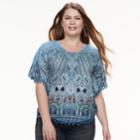Plus Size World Unity Printed Tassel Poncho Top, Women's, Size: 2xl, Blue