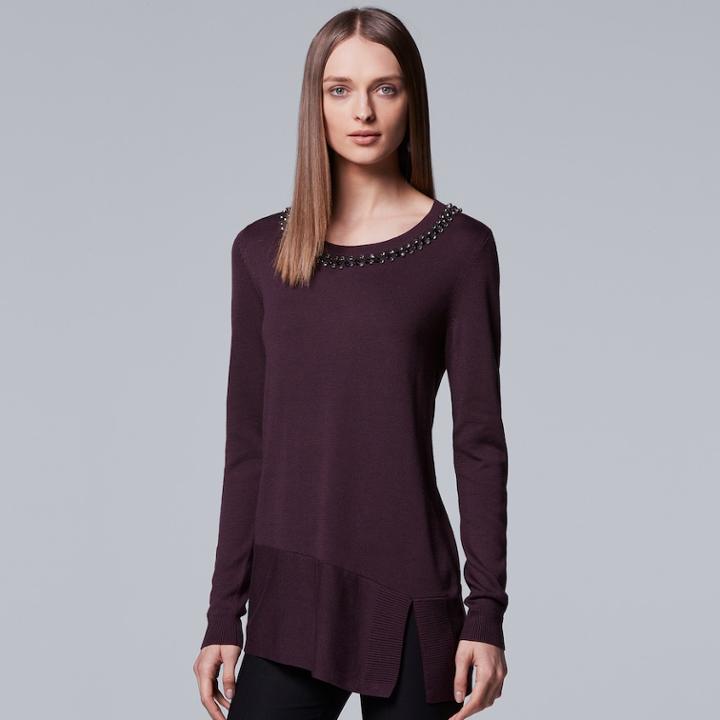 Women's Simply Vera Vera Wang Asymmetrical Embellished Sweater, Size: Xs, Purple