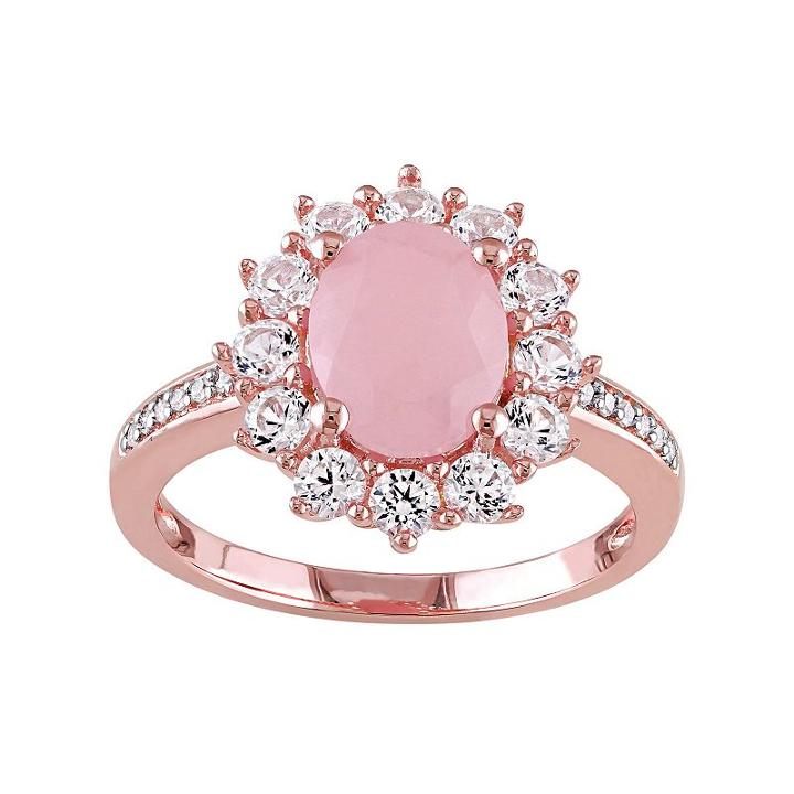 Sterling Silver Pink Quartz, Lab-created Sapphire & Diamond Accent Ring, Women's, Size: 7