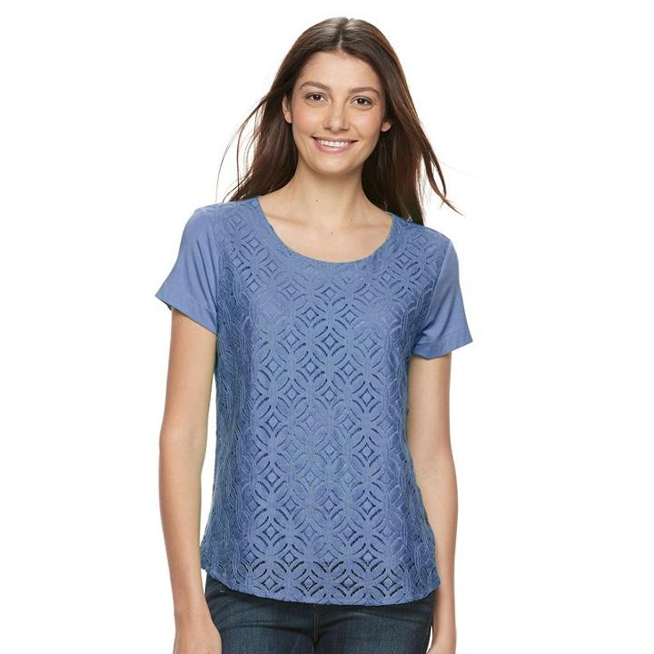 Women's Croft & Barrow&reg; Lace Tee, Size: Small, Blue (navy)