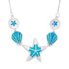 Lab-created Blue Opal Sterling Silver Starfish & Shell Necklace, Women's, Size: 18
