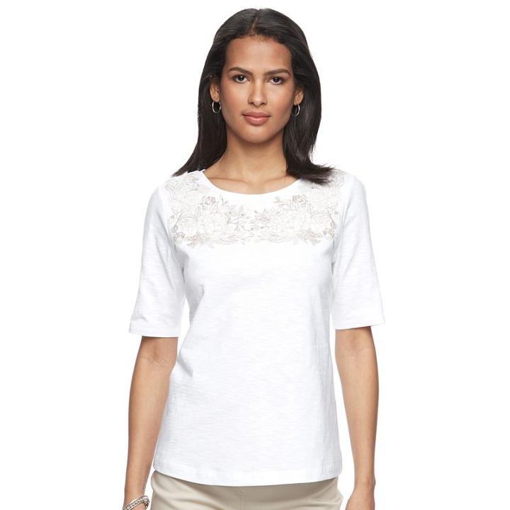 Women's Croft & Barrow&reg; Embroidered Yoke Tee, Size: Xl, Natural