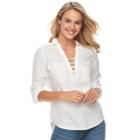 Juniors' So&reg; Lace-up Utility Shirt, Teens, Size: Small, White
