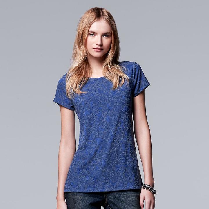 Women's Simply Vera Vera Wang Abstract Jacquard Tee, Size: Medium, Blue
