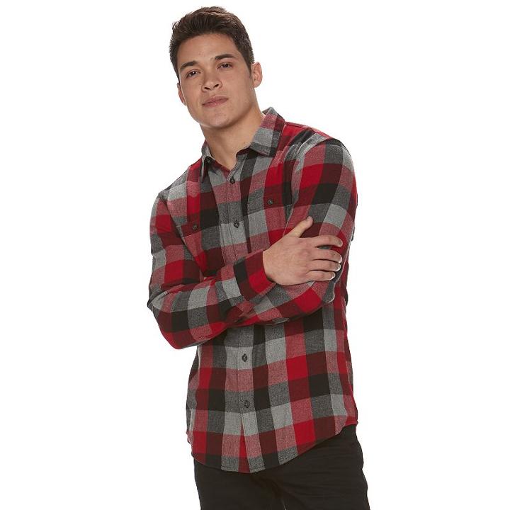 Men's Urban Pipeline&reg; Plaid Flannel Shirt, Size: Large, Med Red