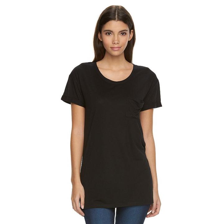 Juniors' Awake Relaxed-pocket Boyfriend Tee, Girl's, Size: Xs, Black