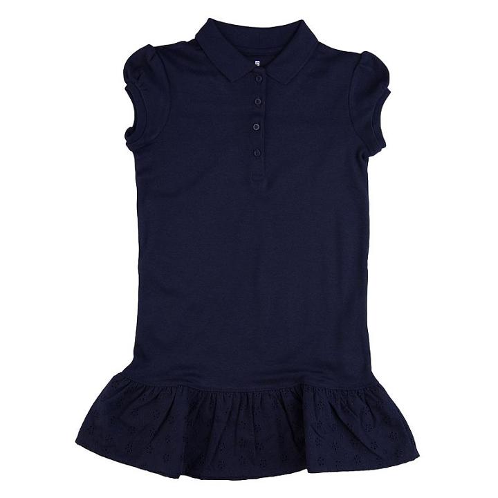 Girls 4-6x Chaps School Uniform Ruffled Polo Shirt Dress, Girl's, Size: 5, Blue (navy)