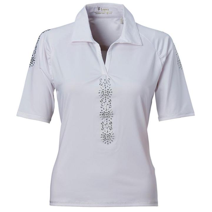 Women's Nancy Lopez Attract Embellished Golf Polo, Size: Medium, White