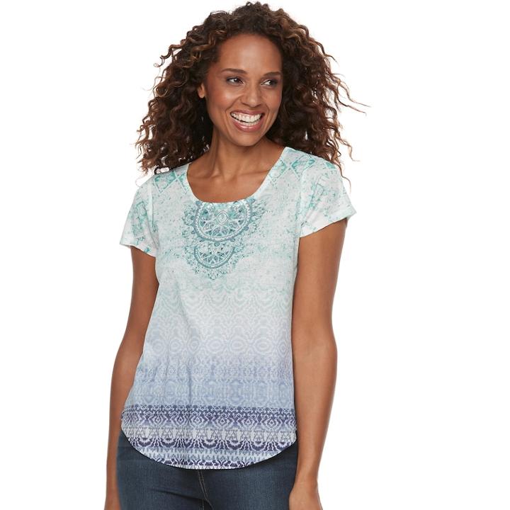 Women's World Unity Printed Scoopneck Tee, Size: Xl, Blue