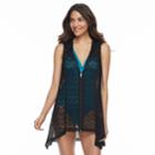 Women's Beach Scene Hooded Crochet Cover-up, Size: Small, Black
