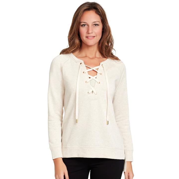 Women's Gloria Vanderbilt French Terry Lace-up Top, Size: Xl, Lt Beige