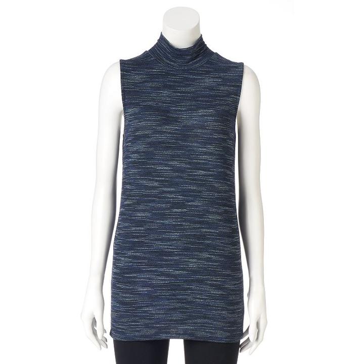 Women's Olivia Sky Space-dyed Mockneck Tunic, Size: Large, Blue (navy)