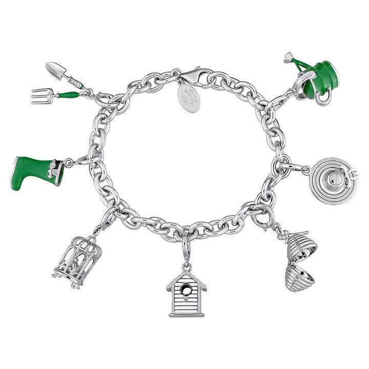 Laura Ashley Sterling Silver Lab-created Sapphire Gardening Charm Bracelet Set, Women's, Size: 7.25, Multicolor