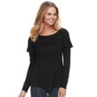 Women's Apt. 9&reg; Ruffle Yoke Tee, Size: Medium, Black