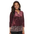 Women's Croft & Barrow&reg; Print Pleated Velvet Henley Top, Size: Xl, Lt Orange