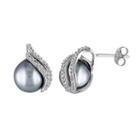 10k White Gold Tahitian Cultured Pearl & 1/6 Carat T.w. Diamond Swirl Stud Earrings, Women's, Grey