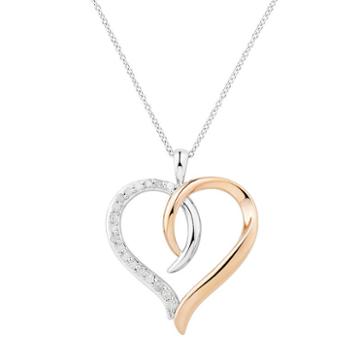 Two Hearts Forever One Two Tone Sterling Silver 1/4 Carat T.w. Diamond Interlocking Heart Pendant, Women's, Size: 18, White