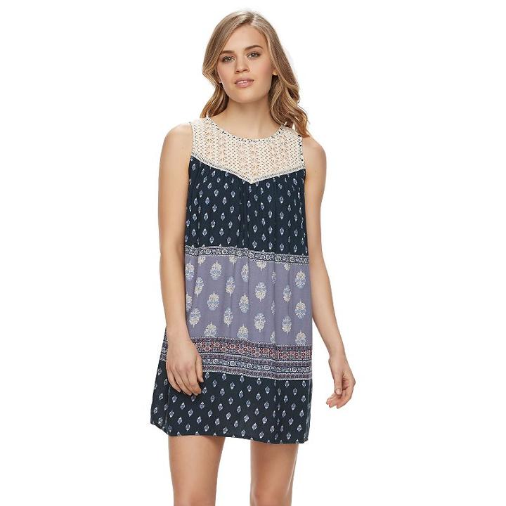 Juniors' Rewind Printed Crochet Shift Dress, Girl's, Size: Xs, Dark Blue