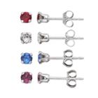 Charming Girl Kids' Sterling Silver Crystal Stud Earring Set - Made With Swarovski Crystals, Multicolor