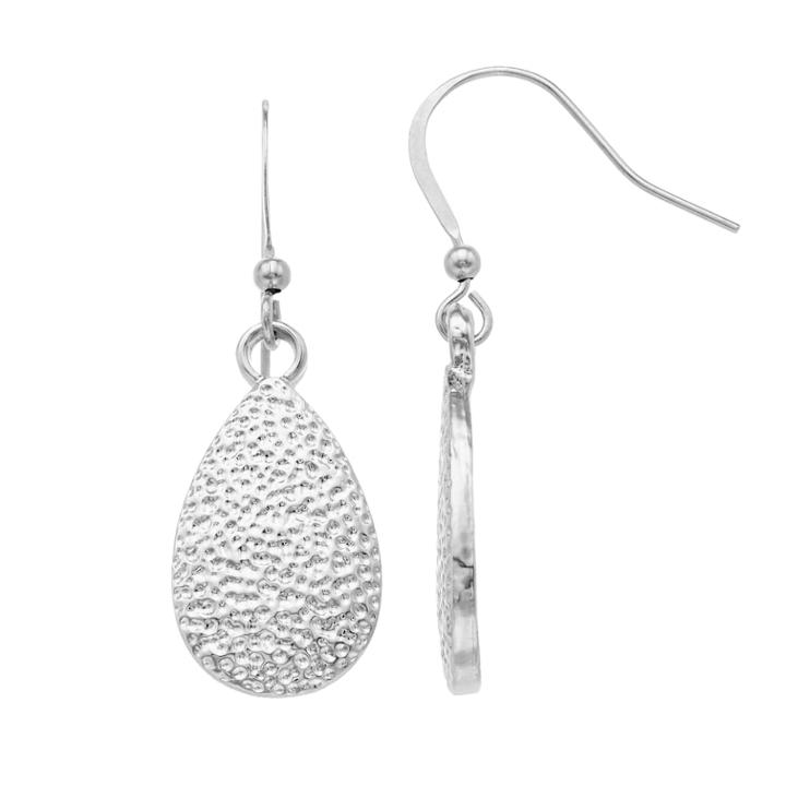 Textured Nickel Free Teardrop Earrings, Women's, Silver