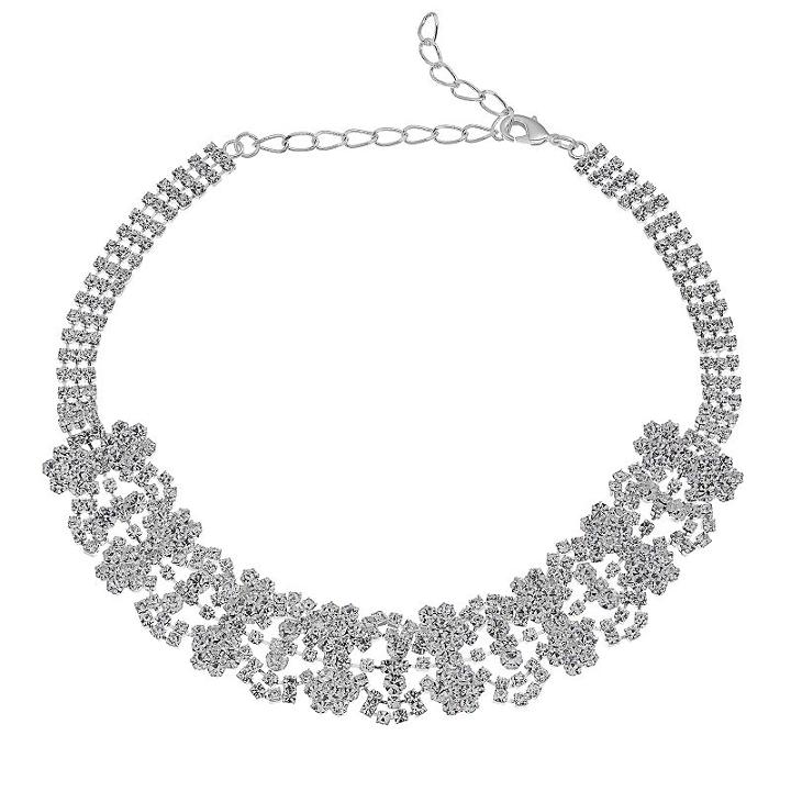 Simulated Crystal Flower Choker Necklace, Women's, Silver