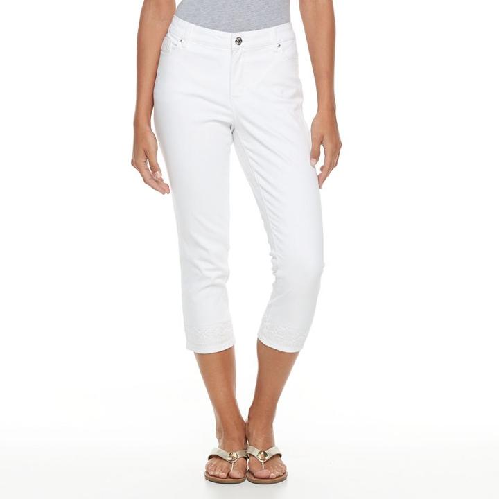Women's Gloria Vanderbilt Jordyn Embroidered Capri Jeans, Size: 10, White
