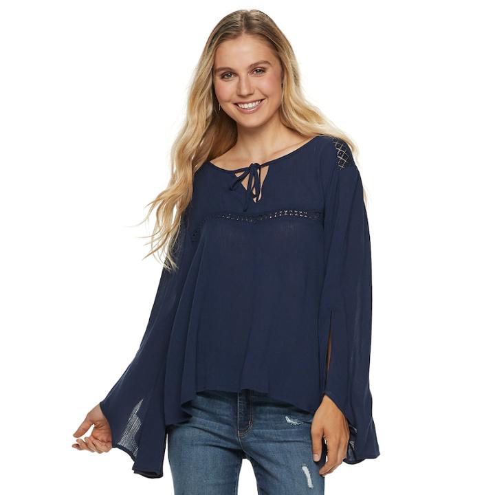 Juniors' Grayson Threads Tassel Peasant Top, Teens, Size: Xl, Black