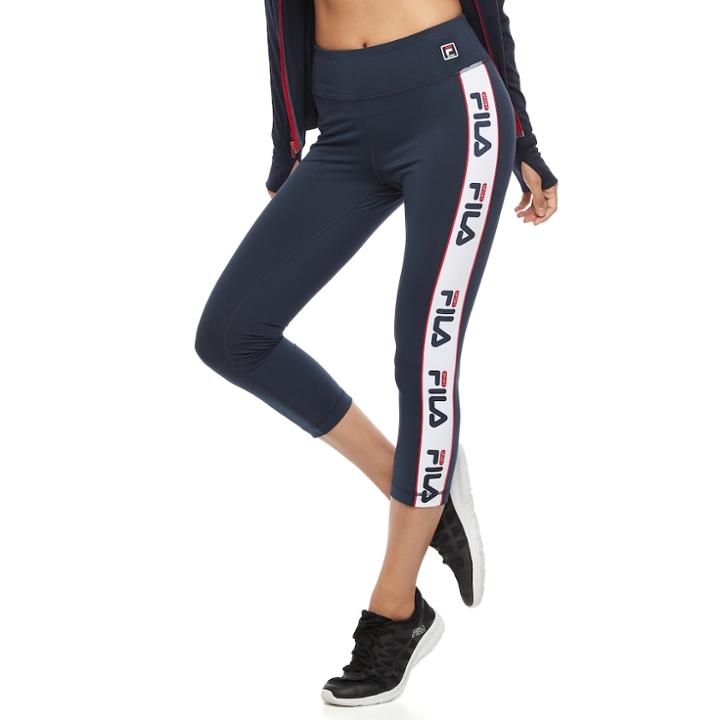 Women's Fila Sport&reg; Side Stripe Capri Leggings, Size: Medium, Blue (navy)