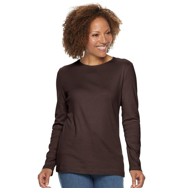 Petite Croft & Barrow&reg; Essential Crewneck Tee, Women's, Size: Xl Petite, Dark Brown