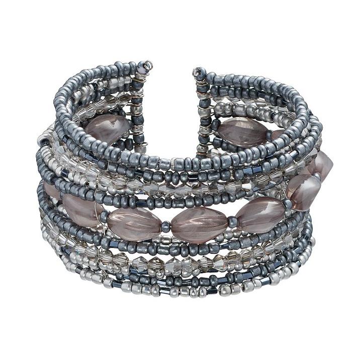 Seed Bead Multi Row Cuff Bracelet, Women's, Grey