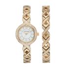 Armitron Women's Crystal Crisscross Watch & Bracelet Set - 75/5412wtgpst, Yellow