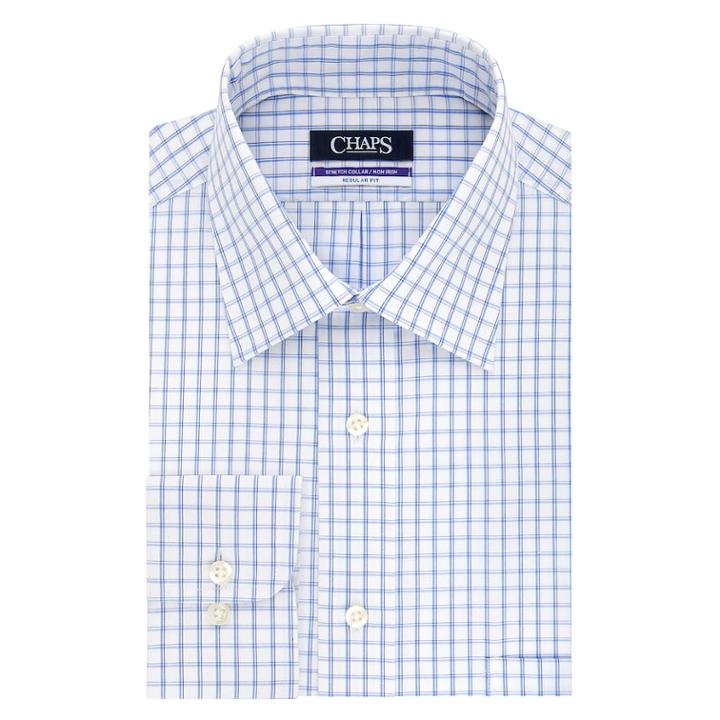 Men's Chaps Regular-fit No-iron Stretch Spread-collar Dress Shirt, Size: 17-34/35, Blue