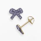 14k Gold Purple Crystal Bow Stud Earrings - Made With Swarovski Crystals - Kids, Girl's