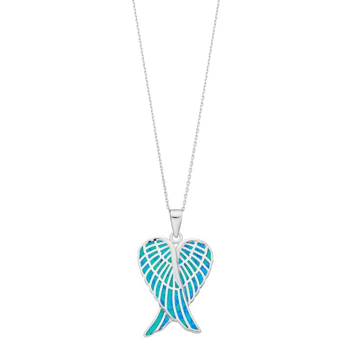 Sterling Silver Lab-created Blue Opal Angel Wings Pendant, Women's, Size: 18