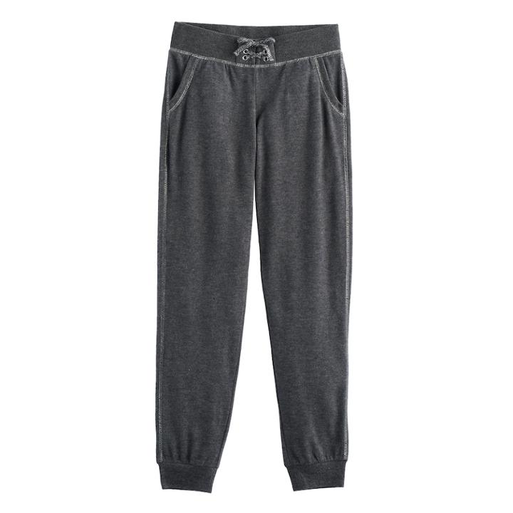 Girls 7-16 So&reg; Cozy Lace-up Jogger Pants, Size: 7-8, Black