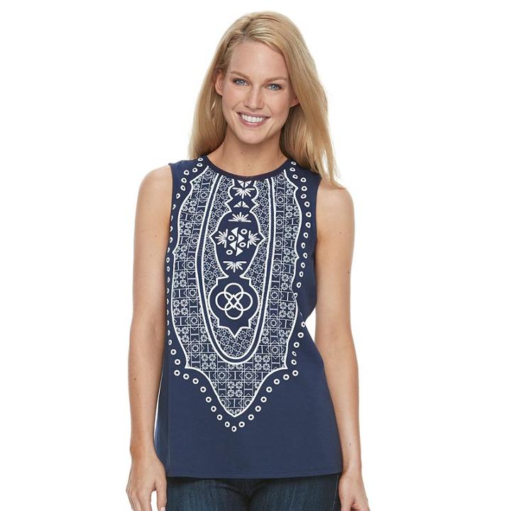 Women's Dana Buchman Mesh-trim Embellished Tank, Size: Medium, Blue