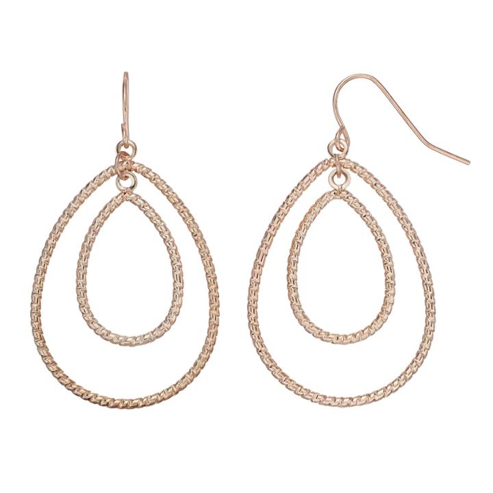 Textured Rose Gold Nickel Free Drop Earrings, Women's, Light Pink