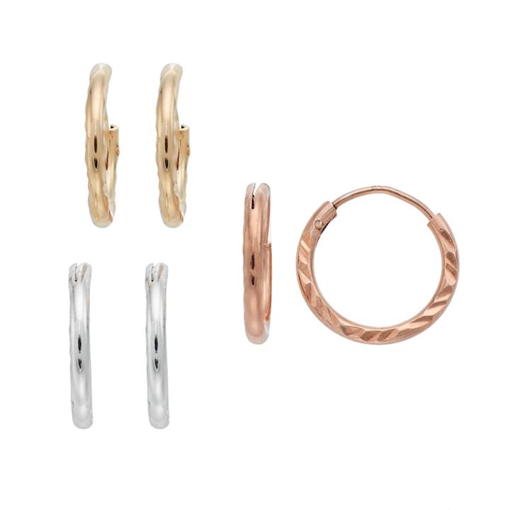 Charming Girl Kids' Tri-tone Sterling Silver Hoop Earring Set