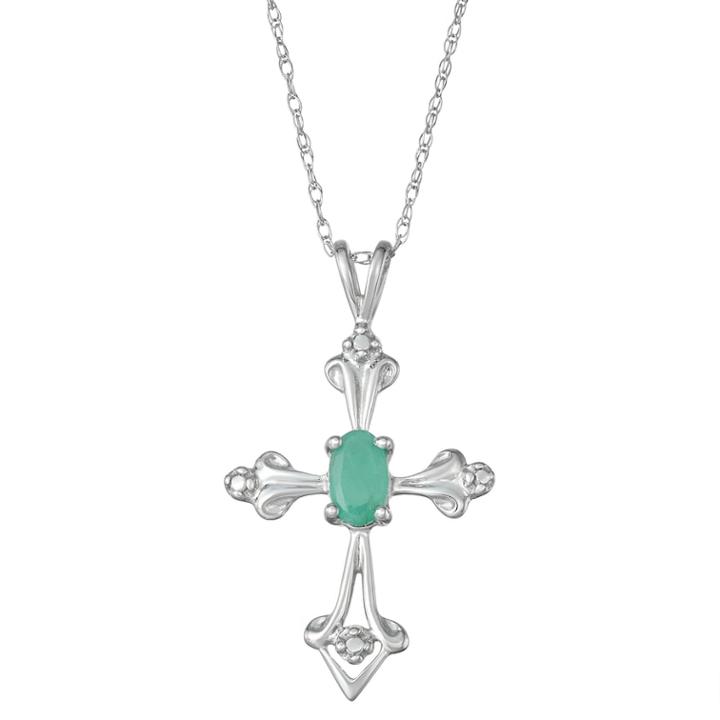 10k White Gold Emerald Cross Pendant, Women's, Size: 18, Green