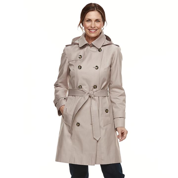 Women's Tower By London Fog Hooded Trench Coat, Size: Medium, Light Pink