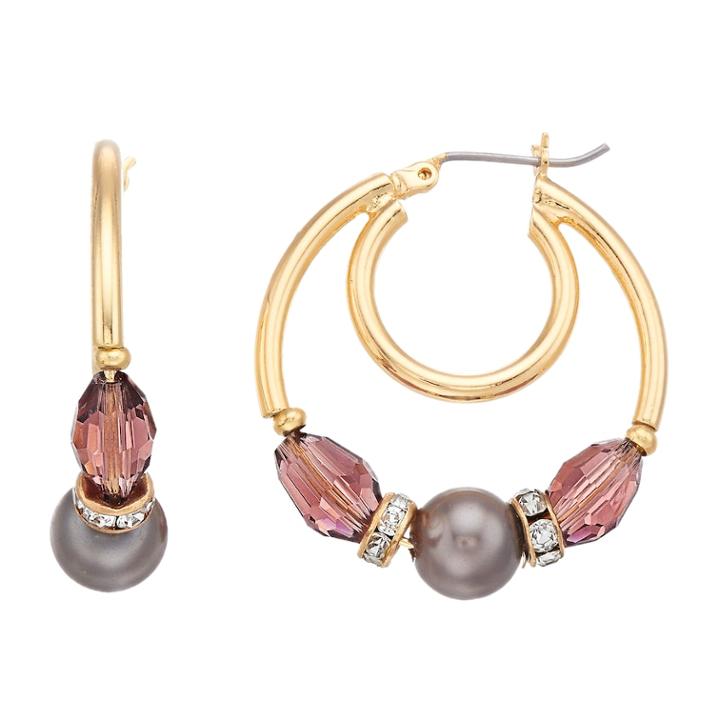 Napier Bead & Simulated Pearl Double Hoop Earrings, Women's, Multicolor
