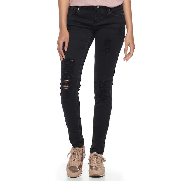 Juniors' Hydraulic Lola Curvy Black Ripped Skinny Jeans, Teens, Size: 11