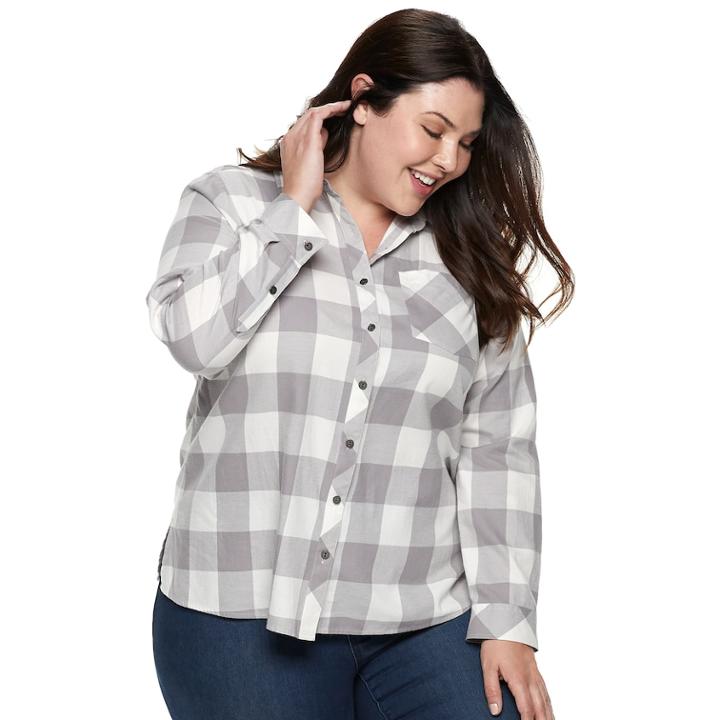 Plus Size Sonoma Goods For Life™ Essential Supersoft Flannel Shirt, Women's, Size: 2xl, Med Grey
