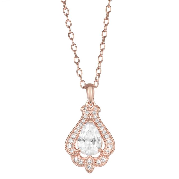 Cubic Zirconia Rose Gold Pear Cut Pendant Necklace, Women's, Size: 18, White