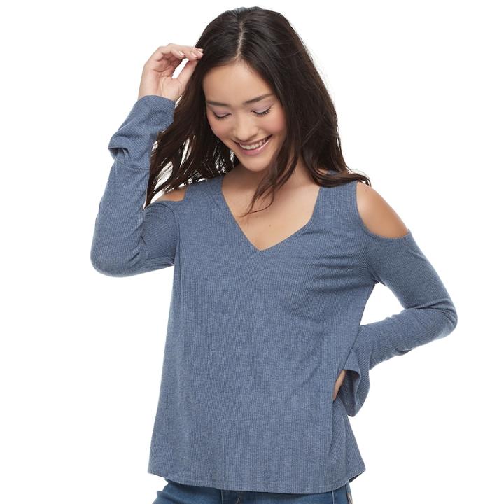 Juniors' So&reg; Cozy Cold-shoulder Top, Teens, Size: Medium, Dark Blue