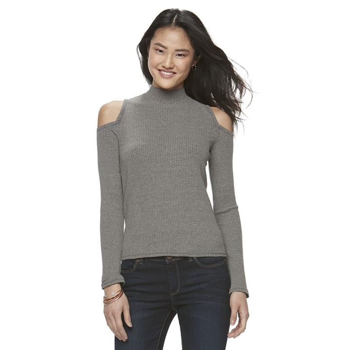 Juniors' So&reg; Mockneck Cold-shoulder Top, Girl's, Size: Small, Grey (charcoal)