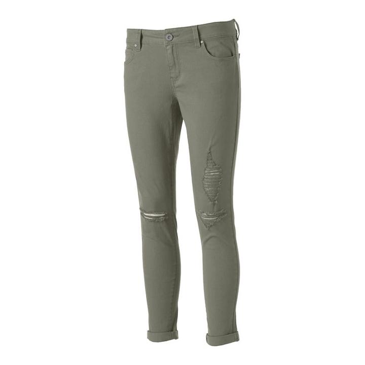 Juniors' Tinseltown Ripped Twill Ankle Pants, Girl's, Size: 5, Med Green