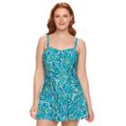 Plus Size Chaps Tummy Slimmer Paisley Bandeau Swimdress, Women's, Size: 20 W, Blue