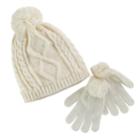 Girls 4-16 Pom Top Metallic Cable Knit Hat & Pom Gloves Set, White